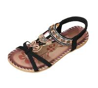 Générique Women's Comfortable and Beautiful Bohemian Flower 37 - Sandal Women's Summer Chic Rhinestone Large Size Flat Shoes Open Toe Ethnic Style Funny Shoe Hiking Outdoor, blackone, 7 UK