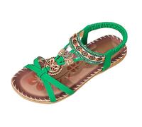 Générique Women's Comfortable and Beautiful Bohemian Flower 37 - Sandal Women's Summer Chic Rhinestone Large Size Flat Shoes Open Toe Ethnic Style Funny Shoe Hiking Outdoor, Green, 3 UK
