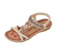 Générique Women's Comfortable and Beautiful Bohemian Flower 37 - Sandal Women's Summer Chic Rhinestone Large Size Flat Shoes Open Toe Ethnic Style Funny Shoe Hiking Outdoor, Beige Color, 44 EU