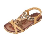 Générique Women's Comfortable and Beautiful Bohemian Flower 37 - Sandal Women's Summer Chic Rhinestone Large Size Flat Shoes Open Toe Ethnic Style Funny Shoe Hiking Outdoor, yellow, 45 EU