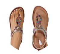 Générique Women's Comfortable Beach Rhinestone Sandals Summer Chic Casual Flat Shoes Breathable Nude Feet Holiday Slides Outdoor Bare Feet Slip On Shoes, Rose Gold, 7 UK