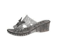 Générique Women's Dressy Sandals Open Toe Cut Out Transparent Upper with Butterfly Decorative Shiny Textured Wedge Sole Open Back City Outlet Summer, 01 Black, 4 UK