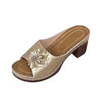 Générique Women's Elegant Summer Clog, Large Size, Chic and Comfortable Summer Sandal, Sandals with Floral Bare Feet Square Heel Sandals Fish Mouth Slide Sandals Large Size Sandal, gold, 7 UK