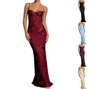 Générique Women's Evening Dress Long Maxi Backless Lace Spaghetti Straps Jacquard Corset Bodycon Chic Elegant Cocktail Prom Wedding Guest Bridesmaid Ceremony Gala Red Burgundy Black
