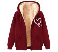 Générique Women's Faux Fur Coat Large Size - Women's Fur Coat Hooded Jacket Pure Colour Jacket Autumn Winter Warm Sweatshirt Jackets With Two Pockets Heart Print Jacket Coats, RD1., XL