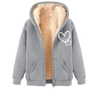Générique Women's Faux Fur Coat Large Size - Women's Fur Coat Hooded Jacket Pure Colour Jacket Autumn Winter Warm Sweatshirt Jackets With Two Pockets Heart Print Jacket Coats, GY1, M