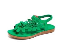 Générique Women's Flat Sandals Flower Appliqued Bohemian Style Beach Sandals Women Elegant Comfortable Non-Slip for Holidays Walking, Green, 9 UK