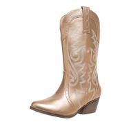 Générique Women's Flat Shoes - Vintage Leather Boots Chic and Elegant Casual Boots Block Heel Baggy Boots Autumn Winter Women's High Straight Fit, gold, 6 UK