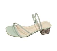 Générique Women's French Style Block Heel Shining Rhinestone Summer Outdoor Sandal Fairy Two Function Elegant Pumps for Evening or Romantic Wear, Green201, 6 UK