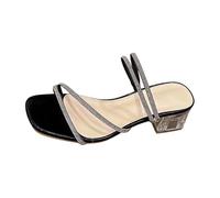 Générique Women's French Style Block Heel Shining Rhinestone Summer Outdoor Sandal Fairy Two Function Elegant Pumps for Evening or Romantic Wear, Black201, 4 UK