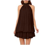 Générique Women's Halter Mini Halter Dress Knotted Ruffle Hem Drop Waist Bubble - Wedding Party Cocktail Party Dress - Chic Elegant Trendy Flowy - Ideal Party Dating, Holiday, Dinner