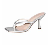 Générique Women's Heels Flip Flops Summer High Heel Open Toe Heels Slip On Sandals Casual Elegant Plus Size Beach Holiday Beach Flip Flops, Silver, 4 UK