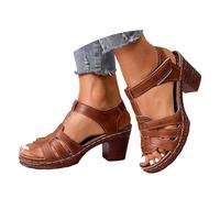 Générique Women's High Heel Sandals Summer Comfortable Stable Large Size Lace Up Practical Visible Toes Open Toe Wide Heel Breathable Shoes for City, Brown160, 7 UK