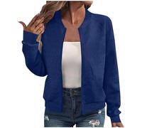 Générique Women's jogging jacket without hood - women's mid-season jacket without hood striped sweatshirt long sleeve jackets plain colour blouosns with zip coat chic clothing, Blue, S