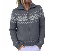 Générique Women's Knitted Cardigan Comfort with Zip, Norwegian Sweater, Women's Jacquard Ethnic Style Icelandic Sweater, Chic Christmas Coat Casual Cardigans Christmas Baggy for Daily, grey, M