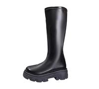 Générique Women's Leather Boots Comfortable Autumn Winter High Boots Women Fashion Thick Sole Casual Knight's Boot Solid Color Slip On For Outdoor, Black, 4 UK