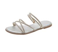 Générique Women's Leather Flat Sandal - Women's Summer Comfortable Slip On Elegant Slide Lightweight Sandals Casual Shoes Simple Sandals Trendy Nude Feet, Silver, 7 UK