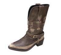 Générique Women's Leather Riding Boots - Women's Wide Heel Fantasy Mid Calf Leather Boots Warm and Comfortable Casual Shoes Pointed Toe Breathable, Brown, 6 UK
