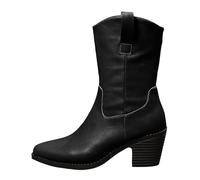 Générique Women's Leather Square Heel Bootie Chunky Calf Boot Solid Color Versatile Casual Boots Wide Calf Boot Mid Calf Streetwear Autumn Shoe Ankle Boots Women Pointed Toe, Black, 9 UK