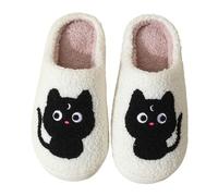 Générique Women's Memory Foam Slippers - Black Cat Slippers Solid Colour Plush Fur Slipper Platform Slipper Silent Plush Lined Slippers, White., 4 UK