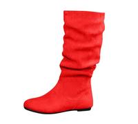 Générique Women's Mid Calf Boots Solid Color Zipper Suede Stacked Boots Comfortable Winter Boot Women Fashion Round Toe Leisure Boots Elegant Daily Booties, Orange, 9 UK