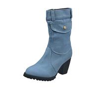 Générique Women's Mid-Calf Platform Boots Round Toe, Women's Winter Chic Ankle Boots, Denim Boot, Big Calf Boot, High Heel Boot, 2025 New Chic Original Mid Calf Boot, Light Blue, 9.5 UK