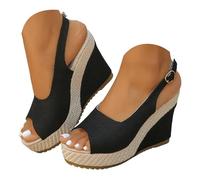 Générique Women's Multi Purpose Platform Sandals with T-Strap and Open Toe - Summer and Everyday Comfort - Lightweight Breathable Split Sole Non Slip - Ideal for Beach and Holiday, Le Noir, 8 UK