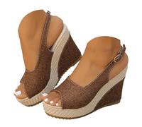 Générique Women's Multi Purpose Platform Sandals with T-Strap and Open Toe - Summer and Everyday Comfort - Lightweight Breathable Split Sole Non Slip - Ideal for Beach and Holiday, brown, 6.5 UK