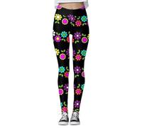 Générique Women's Multicoloured Flower Print Leggings on Black Background High Waist Push Up Leggings Plus Size Stretch Yoga Casual Comfortable for Informal Going Out and Carnival, 01-multi-coloured