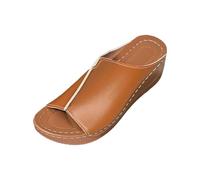Générique Women's Open Toe Wedge Sandals with Decorative Zipper Contrasting Stitching Soft Sole Non-Slip Lightweight Mules for Holidays Beach Going Out, Brown, 6 UK