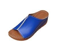 Générique Women's Open Toe Wedge Sandals with Decorative Zipper Contrasting Stitching Soft Sole Non-Slip Lightweight Mules for Holidays Beach Going Out, Blue, 9.5 UK