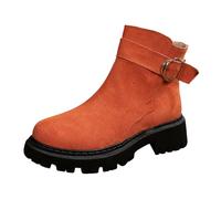 Générique Womens Orange Velvet Short Bootie Ankle Boots New Collection Plus Size Zip Back Closure Block Heel Platform Bootie Autumn Comfortable Fashion, Orange77, 9.5 UK