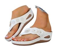 Générique Women's Orthopaedic Leather Comfortable Arch Support Tongue Lightweight Yoga Mat Summer Beach Pool Flip Flop Shower Non-Slip Rubber Sole, white, 8 UK