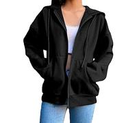 Générique Women's Oversized Hoodie - Women's Hooded Sweatshirt Coat Youth Tops Pure Colour Tops Casual Outwear with Drawstring Hoodie Fashion Tops Outdoor Sweatshirt with Pockets Sweatshirt, Black, S