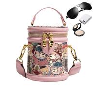 Générique Women's Retro Bear PU Leather Adjustable Lightweight Bucket Bag, Pink, Se référer au descriptif