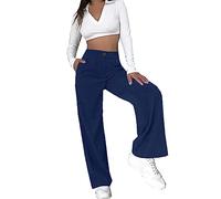 Générique Women's Ribbed Velvet Jogging Bottoms - Straight Leg Trousers Chic and Comfortable Women's Soft Trousers Elastic Waist Solid Color Casual
