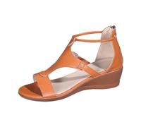 Générique Women's Roman Sandals Summer Leather Retro Open Toe Ankle Strap Front Side Cut Back Semi-Closed Wedge Sole City Going Out Holiday Spring Summer, 01 Orange, 8 UK