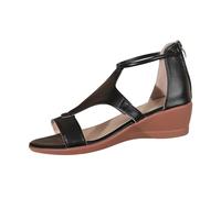 Générique Women's Roman Sandals Summer Leather Retro Open Toe Ankle Strap Front Side Cut Back Semi-Closed Wedge Sole City Going Out Holiday Spring Summer, 01 Black, 4 UK