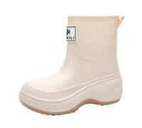 Générique Women's Rubber Ankle Boot, Waterproof Shoes with Thigh High Waders Pattern, Moisture Resistant, Rain Box, Trendy, Garden Shoes, Non-Slip Boot Security, Medium Shaft, beige, 4 UK