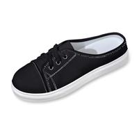 Générique Women's running trainers, open heel, laces, mules and clogs, women's leather slip-on slip-on slip-on round toe, plain, flat sole, soft, casual style, clean walking, sports, everyday