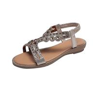 Générique Women's Sandals Comfort Wedge Slide Chic and Elegant Small Heel Summer Sandals Rhinestone Casual Shoes Lightweight Breathable Flat Shoes Comfort, khaki, 8 UK