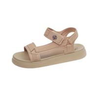 Générique Women's Sandals Large Size Open Toe Double Front Strap Ankle Strap Adjustable Side Cut Out Thick Platform Barefoot Casual Summer Daily Outing, 01 Khaki, 4 UK