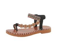 Générique Women's Sandals Printed Summer Elegant Flat Flip Flops with Decorative Stitching Bare Lightweight Feet Non-Slip Padded Sole for Holiday and Leisure, Black, 8 UK