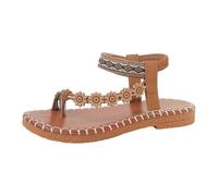 Générique Women's Sandals Printed Summer Elegant Flat Flip Flops with Decorative Stitching Bare Lightweight Feet Non-Slip Padded Sole for Holiday and Leisure, Brown, 6 UK