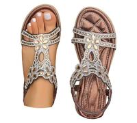 Générique Women's Sandals Summer Chic and Elegant Sandal Women's Summer Chic and Comfortable 2026 Sandals Rhinestone Bare Feet Large Size Open Toe Boheme Holiday Slides Flat Lightweight Sandals, Brown