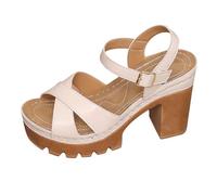 Générique Women's Sandals Summer Comfortable 2026 Sandal With Strap Bare Feet Large Size Fish Mouth Slide Chic And Elegant Pu Leather Sandals Woman High Square Heel, beige, 2 UK