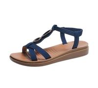 Générique Women's Sandals Summer Comfortable Barefoot Bohemian Large Size Cross Strap Ankle Strap Elastic Ornaments Round Style Ethnic Style Wedge Sole Open Toe Summer Beach Holiday Retro, 01 Blue, 9