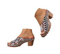 Générique Women's Sandals Thick Sandals Open Toe Ethnic Fashion Open Back Cut Out Summer Point Espadrilles Sandal Women Comfortable with Memory Foam Sole for Long Walking, Blue, 5.5 UK