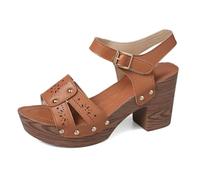 Générique Women's Sandals Wedge Heel Open Toe Comfortable Lightweight Ankle Buckle Heels Women's Block Heel Sandals for Holidays Beach Walking Leisure Daily Going Out, khaki, 7 UK