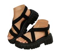 Générique Women's Sandals Women's Sandals Slip-On Sandals Thick Hollow Out Sole Elastic Strap Solid Color Ideal for Outdoor Women Summer Wedges, Black, 5.5 UK